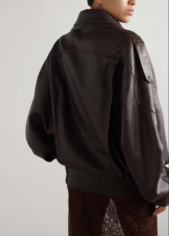 Sarah | Womenβs Belted Oversized Leather Bomber Jacket Caliboot