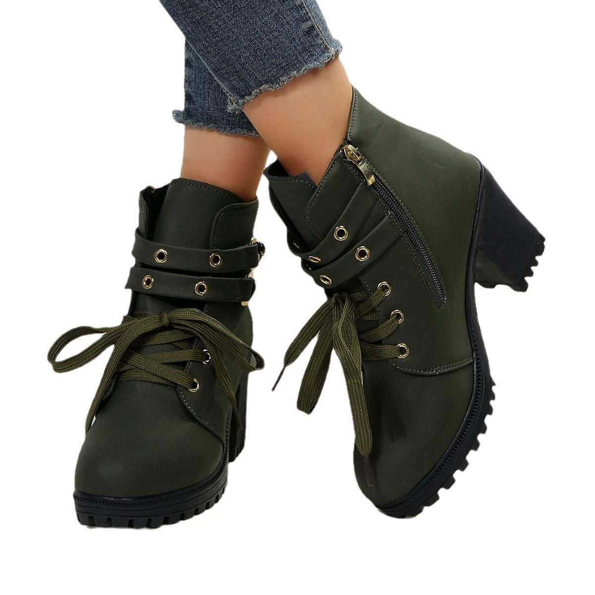 Automne Bottines à Talons Hauts avec Lacets