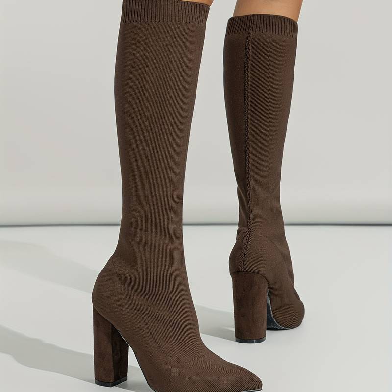 Addison | Womenβs Knitted Sock Boots with Block Heel Caliboot