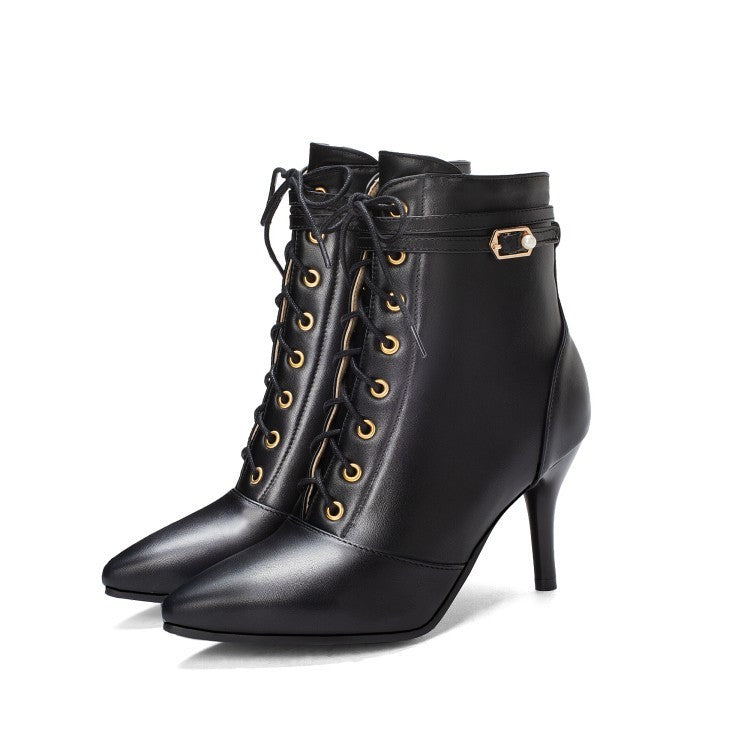 Bottines Élégantes à Talon Aiguille avec Boucle Ceinture