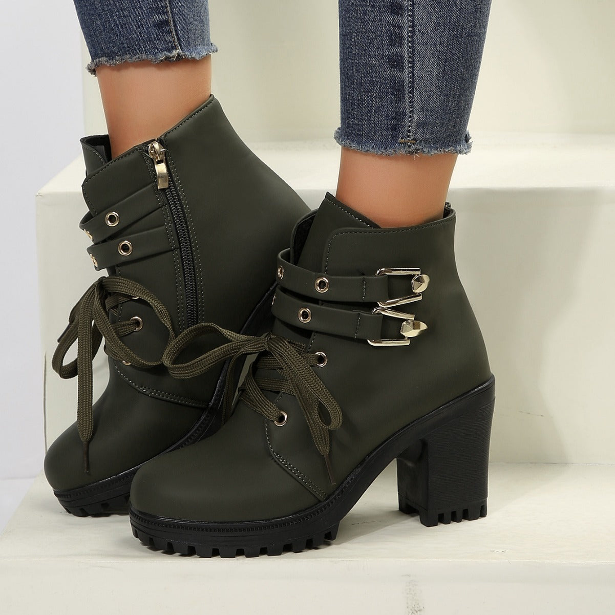 Automne Bottines à Talons Hauts avec Lacets