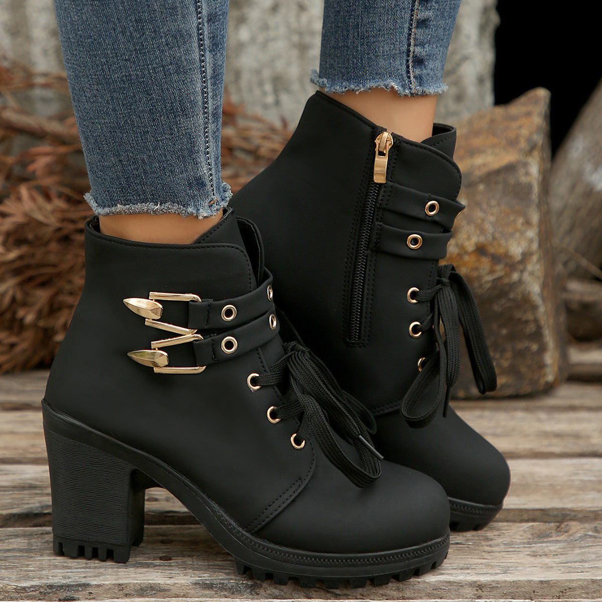 Automne Bottines à Talons Hauts avec Lacets