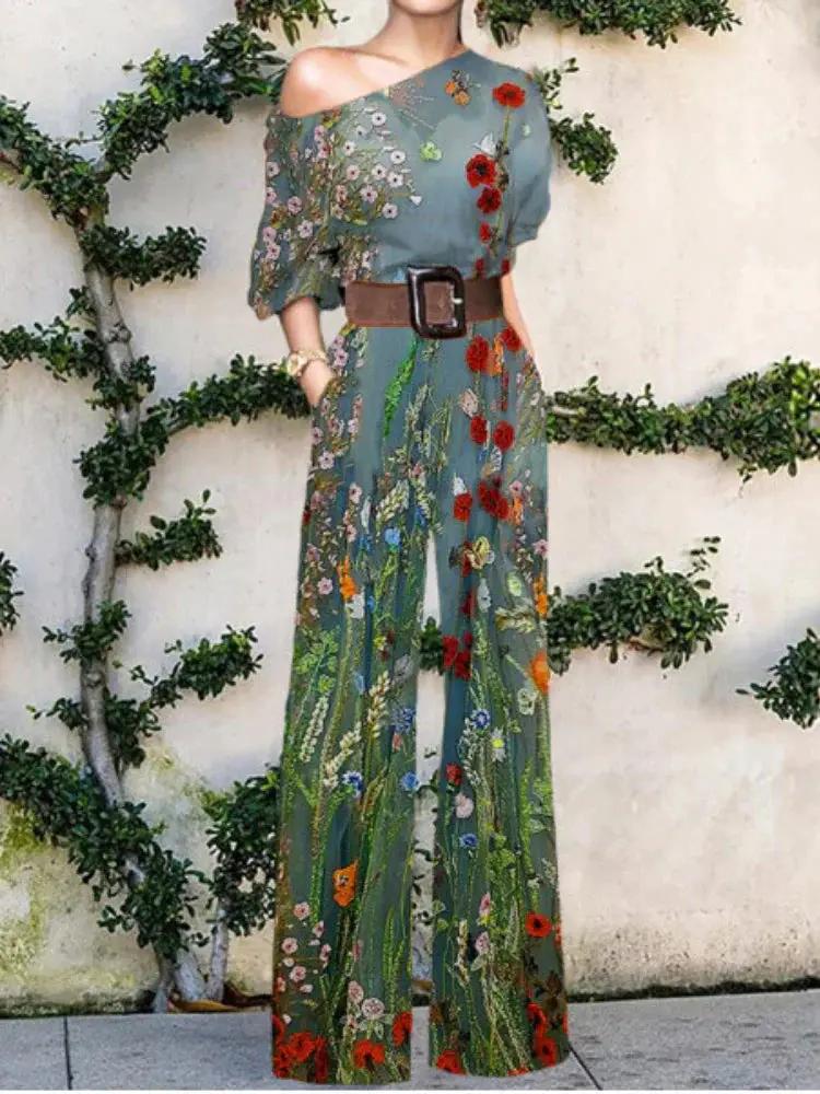 Abstract Art Jumpsuit for Women – Stylish & Elegant One-Shoulder Design-Caliboot
