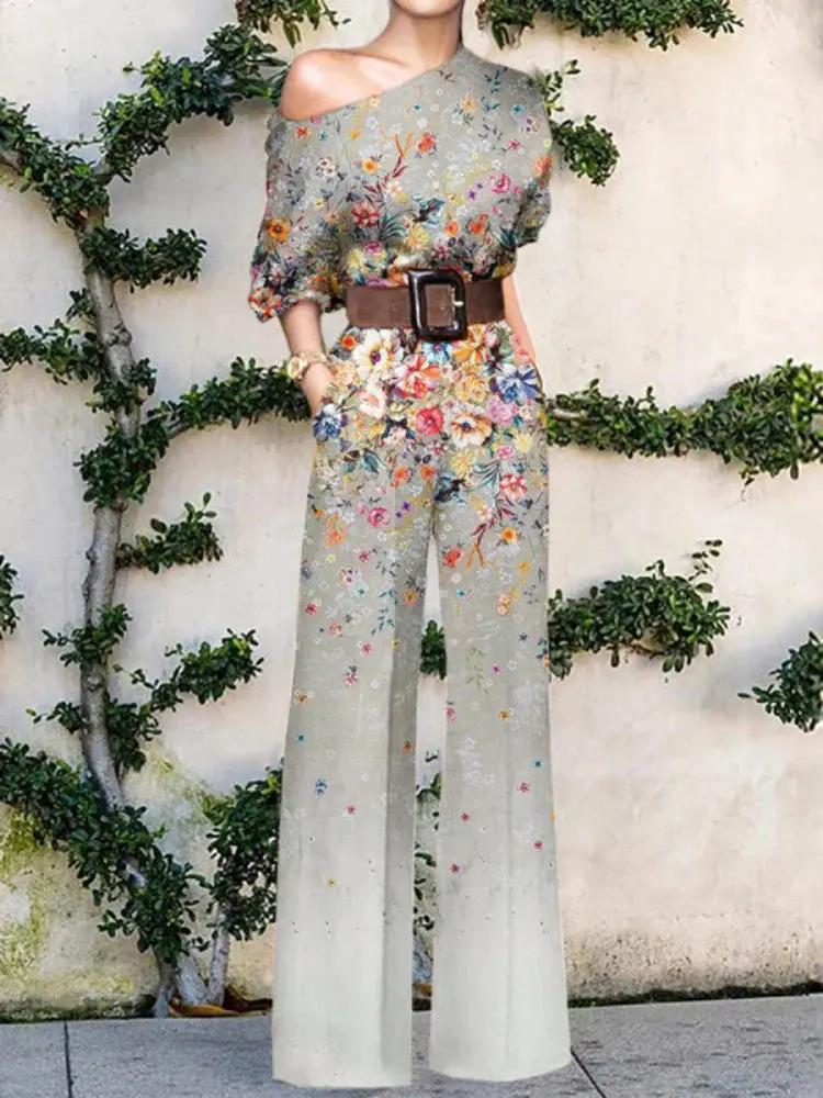 Abstract Art Jumpsuit for Women – Stylish & Elegant One-Shoulder Design-Caliboot
