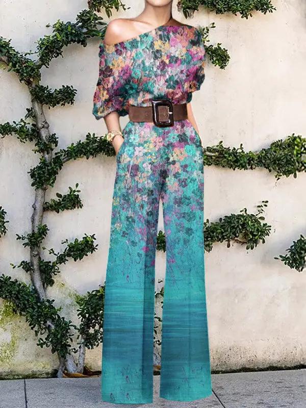 Abstract Art Jumpsuit for Women – Stylish & Elegant One-Shoulder Design-Caliboot