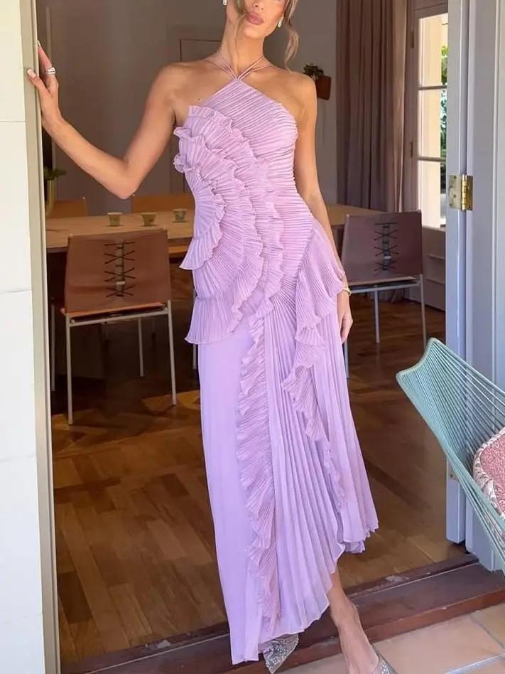 Asymmetric Pleated Maxi Dress for Women – Elegant & Flowing-Caliboot