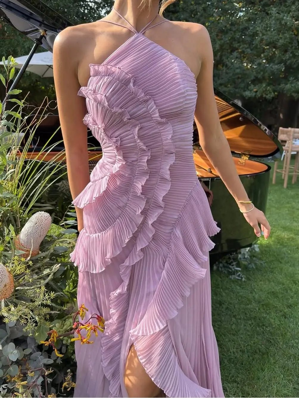 Asymmetric Pleated Maxi Dress for Women – Elegant & Flowing-Caliboot