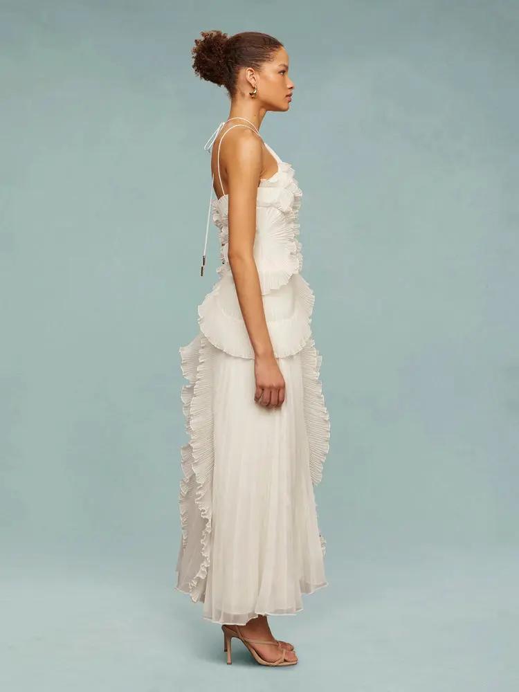 Asymmetric Pleated Maxi Dress for Women – Elegant & Flowing-Caliboot