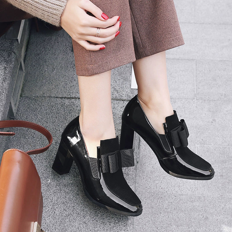 Block Heel High Heel Shoes for Women – Elegant Bow Detail