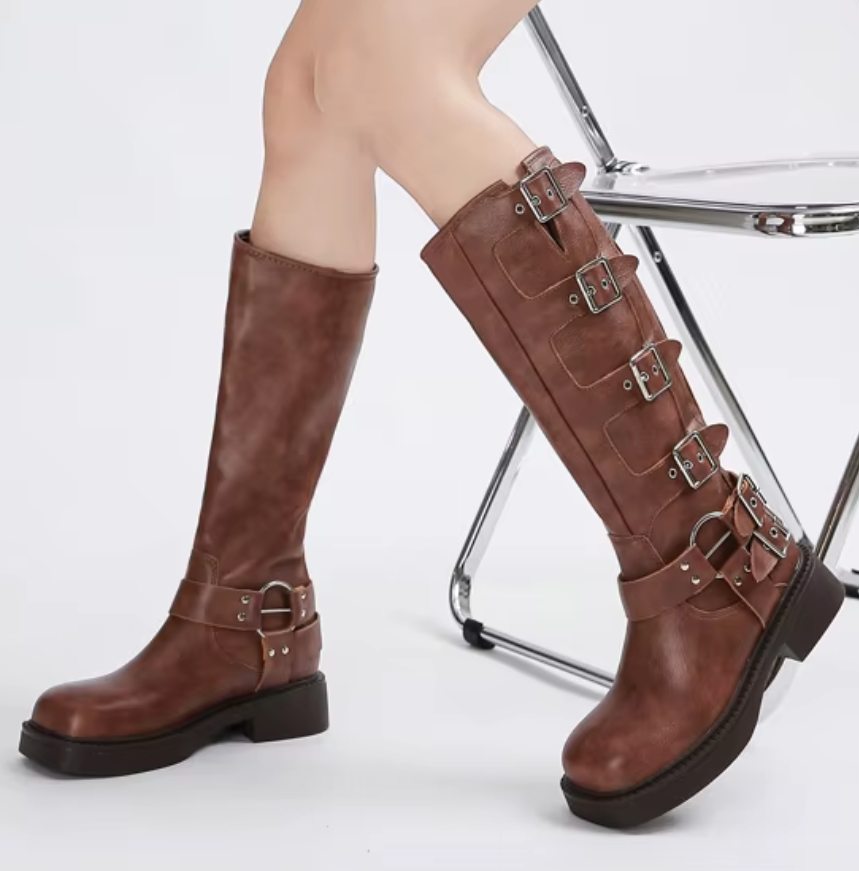 Bold Black Mid-Calf Heeled Boots for Women – Unique Punk Style & Comfort