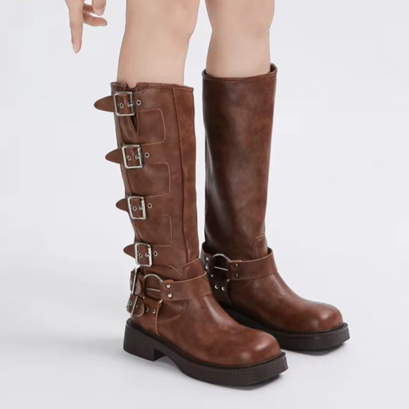 Bold Black Mid-Calf Heeled Boots for Women – Unique Punk Style & Comfort