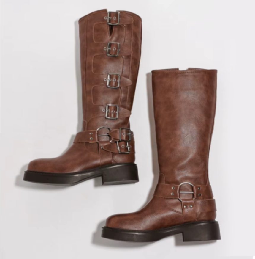 Bold Black Mid-Calf Heeled Boots for Women – Unique Punk Style & Comfort