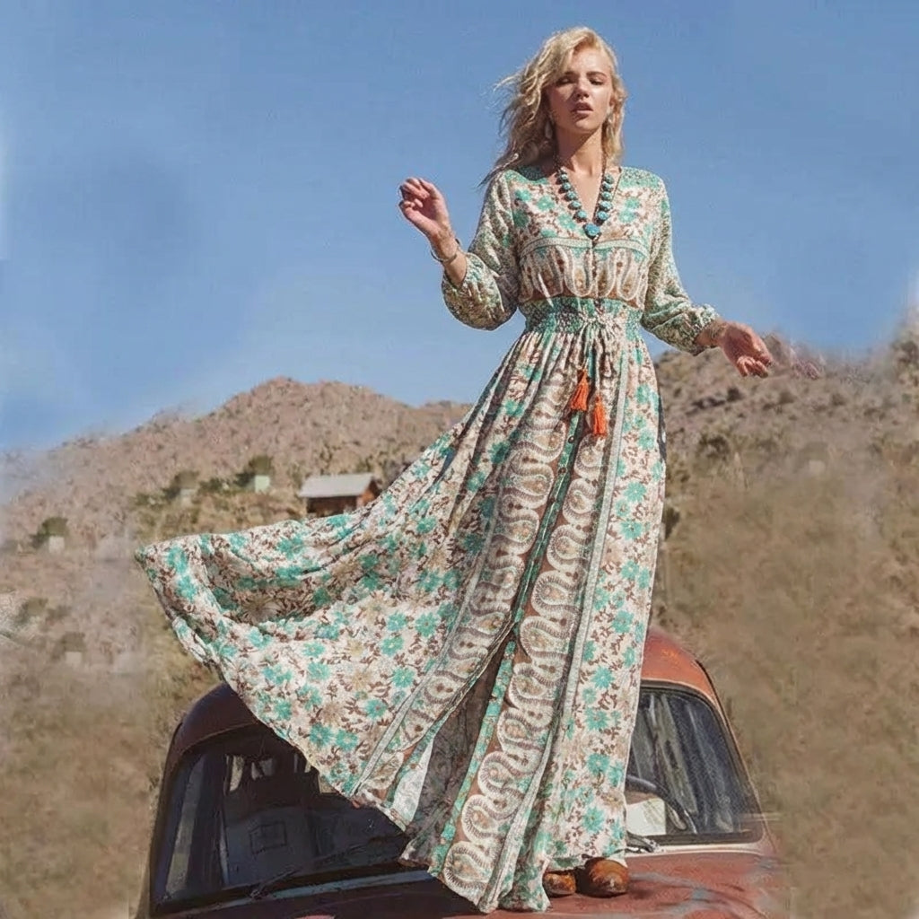 V-Neck Floral Maxi Dress for Women β Effortless Boho Style & Comfort Caliboot
