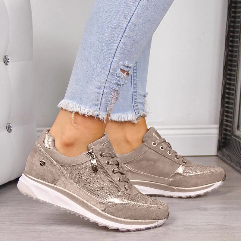 Casual Lace-Up Sneakers for Women – Stylish & Comfortable with Side Zipper