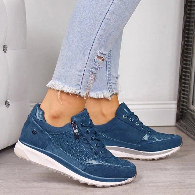 Casual Lace-Up Sneakers for Women – Stylish & Comfortable with Side Zipper