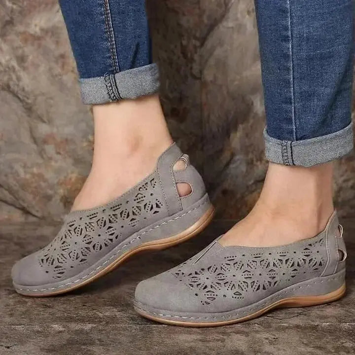 Chic Cut-Out Slip-On Shoes for Women – Stylish & Comfortable Low Wedge Design