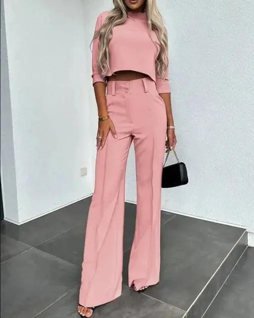 Cropped Top and Trousers Set for Women – Effortlessly Stylish & Comfortable-Caliboot
