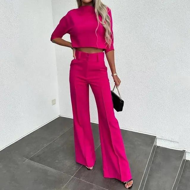 Cropped Top and Trousers Set for Women – Effortlessly Stylish & Comfortable-Caliboot