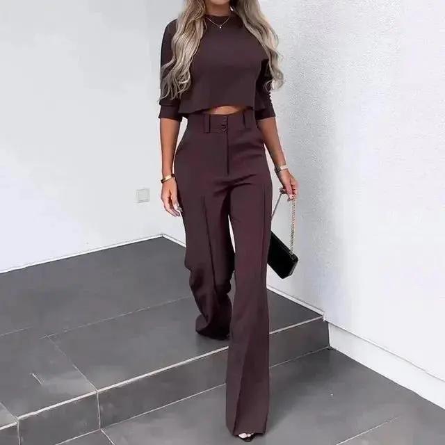 Cropped Top and Trousers Set for Women – Effortlessly Stylish & Comfortable-Caliboot