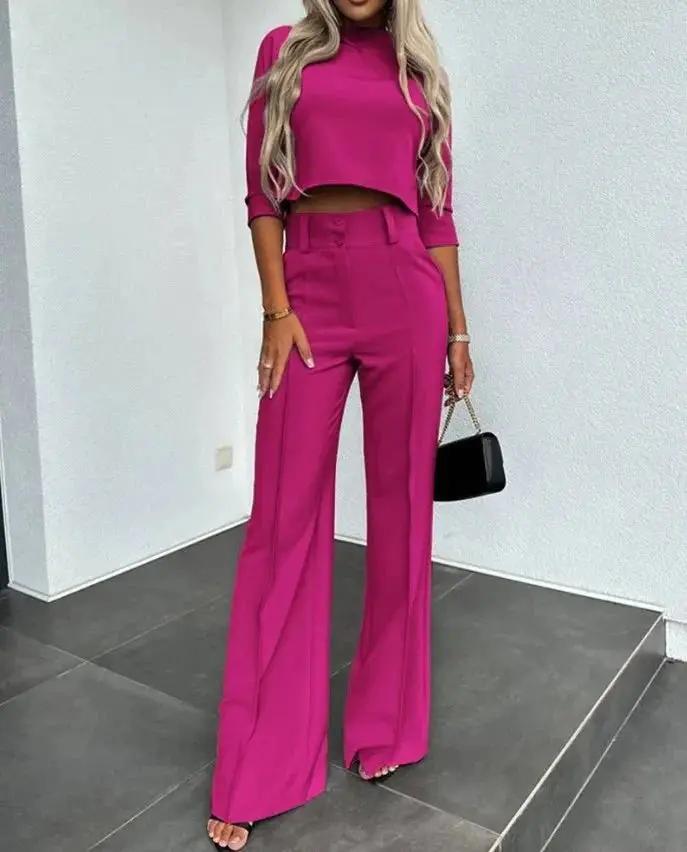 Cropped Top and Trousers Set for Women – Effortlessly Stylish & Comfortable-Caliboot
