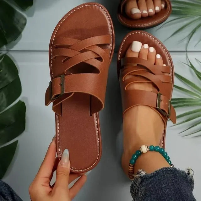 Cross-Hollowed Summer Slippers for Women – Stylish & Comfortable