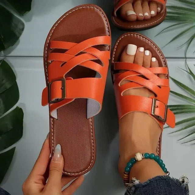 Cross-Hollowed Summer Slippers for Women – Stylish & Comfortable