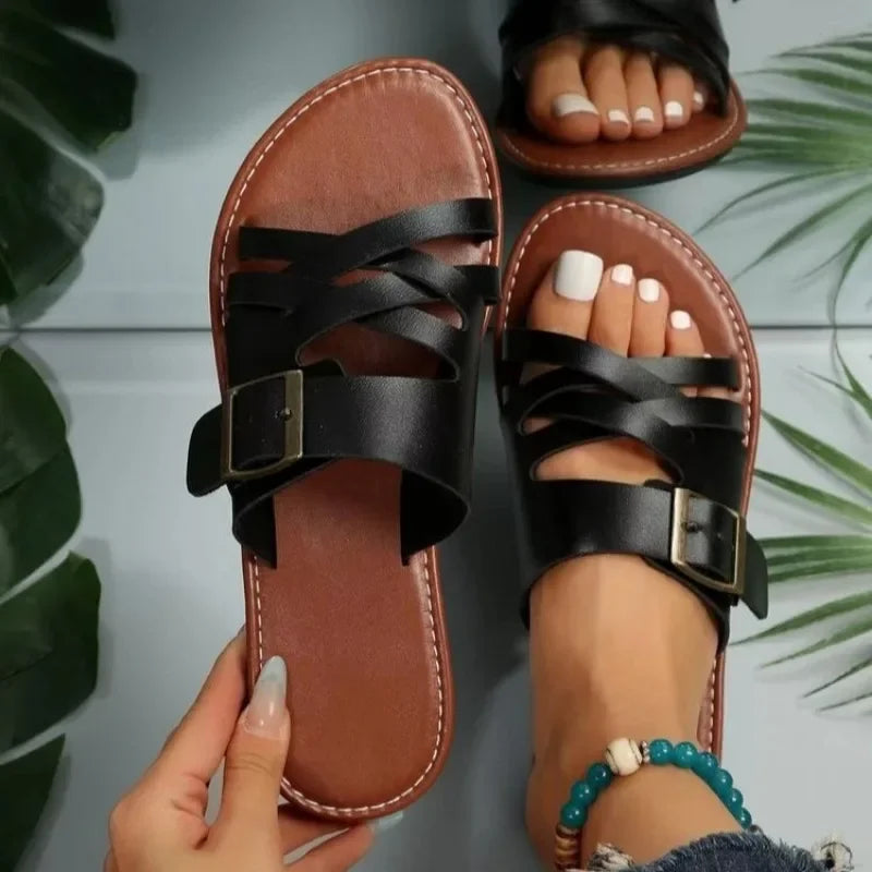 Cross-Hollowed Summer Slippers for Women – Stylish & Comfortable