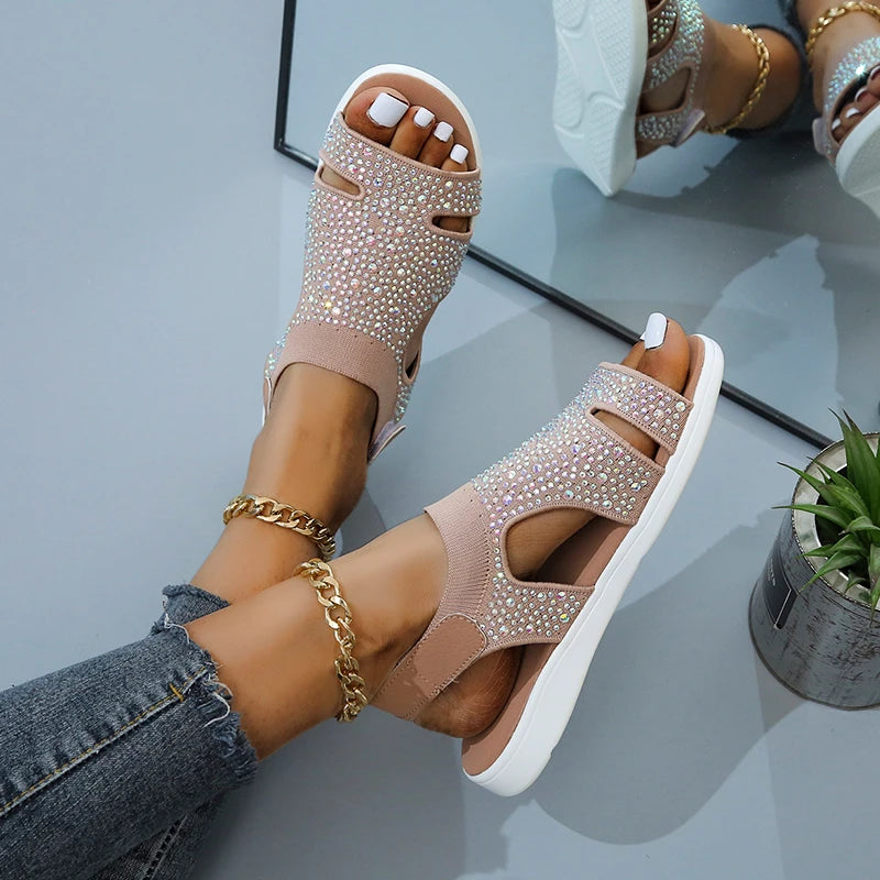 Crystal-Embellished Casual Slippers for Women – Stylish & Comfortable