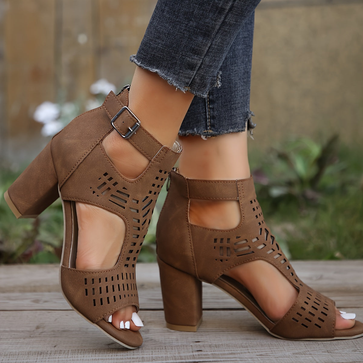 Cut-Out Peep-Toe Ankle Boots for Women – Edgy & Stylish