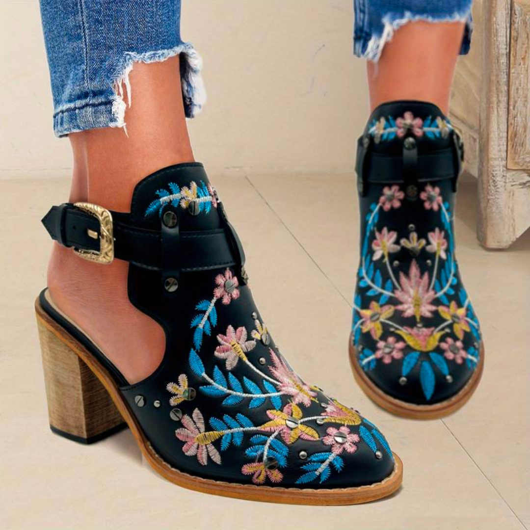 Embroidered Floral Ankle Boots for Women – Chic Western Style