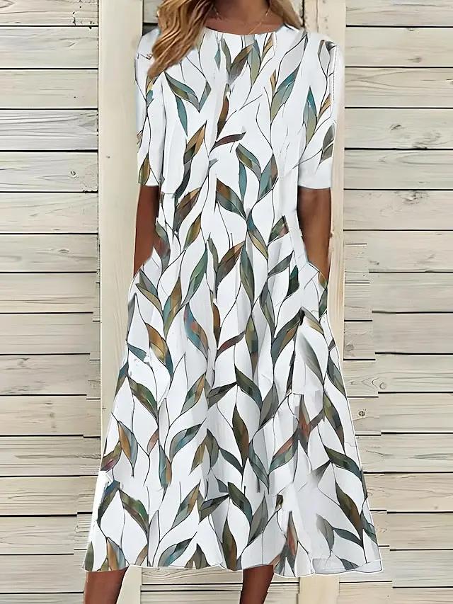 Floral A-Line Midi Dress for Women – Effortless Elegance & Comfort-Caliboot