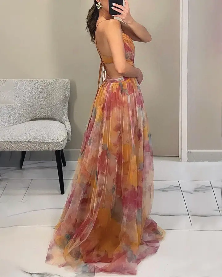 Floral Maxi Dress for Women – Elegant & Airy Summer Wedding Guest Attire-Caliboot