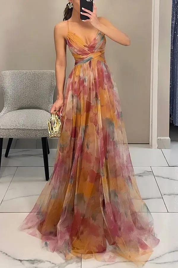 Floral Maxi Dress for Women – Elegant & Airy Summer Wedding Guest Attire-Caliboot