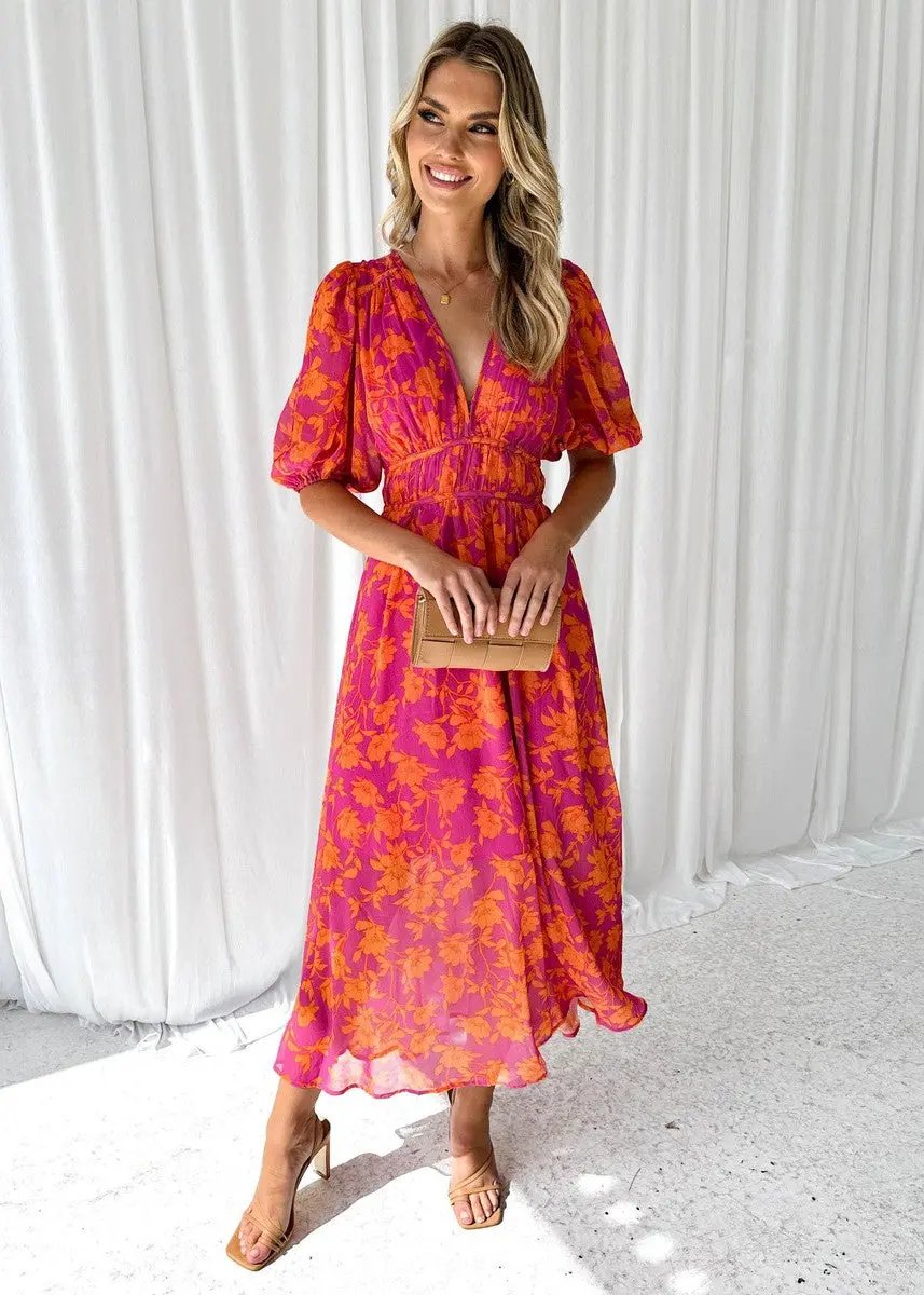 Floral Midi Dress for Women – Lightweight & Stylish for Summer-Caliboot