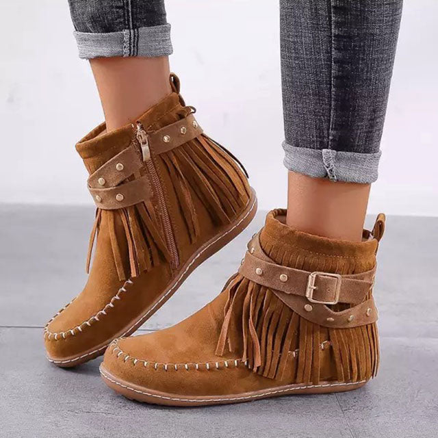 Fringe Buckle Boots for Women – Edgy & Versatile Black Style