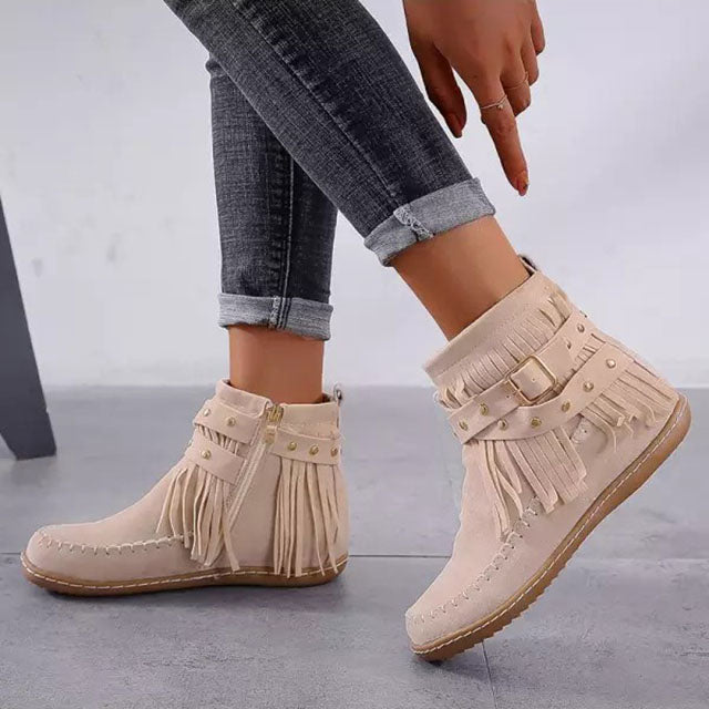 Fringe Buckle Boots for Women – Edgy & Versatile Black Style