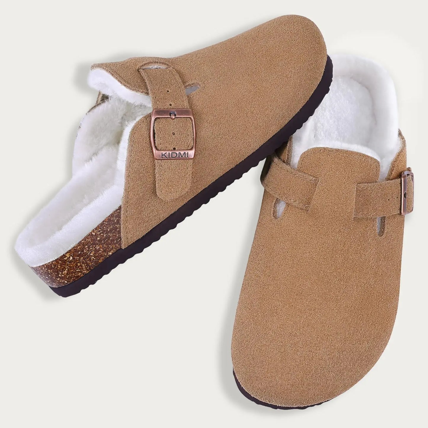 Fur-Lined Suede Clogs for Women – Cozy & Adjustable Comfort