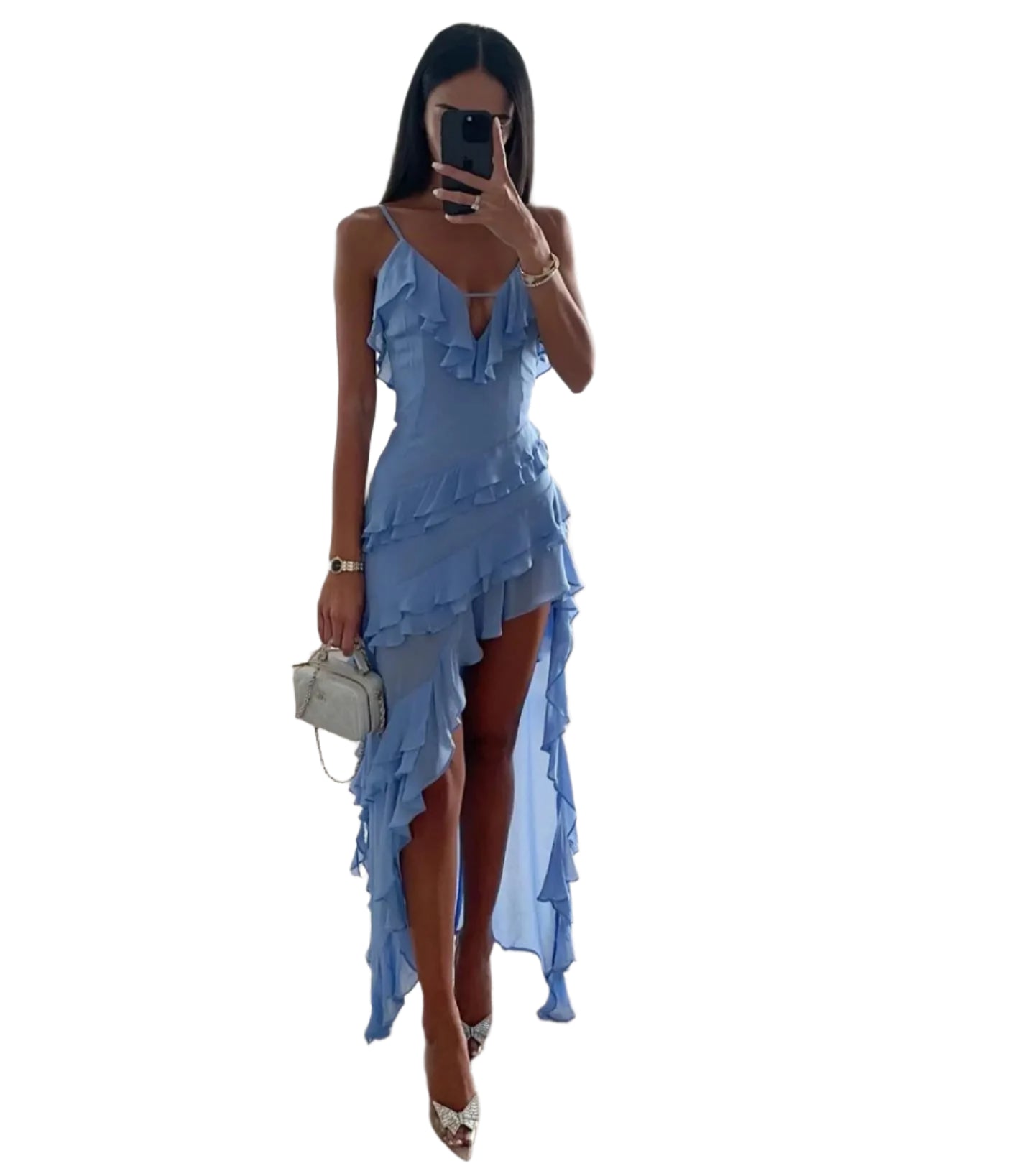 Galilea – Robe de Soirée Asymétrique – Élégante avec Volants et Fente Latérale 0