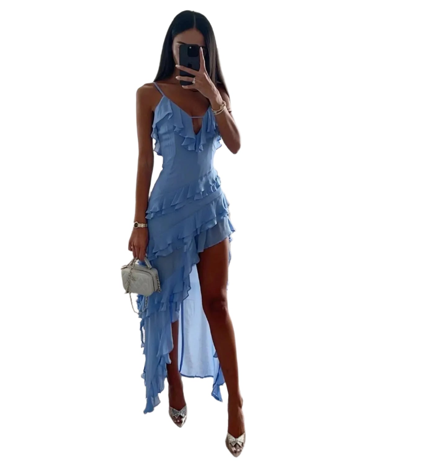 Galilea – Robe de Soirée Asymétrique – Élégante avec Volants et Fente Latérale 1
