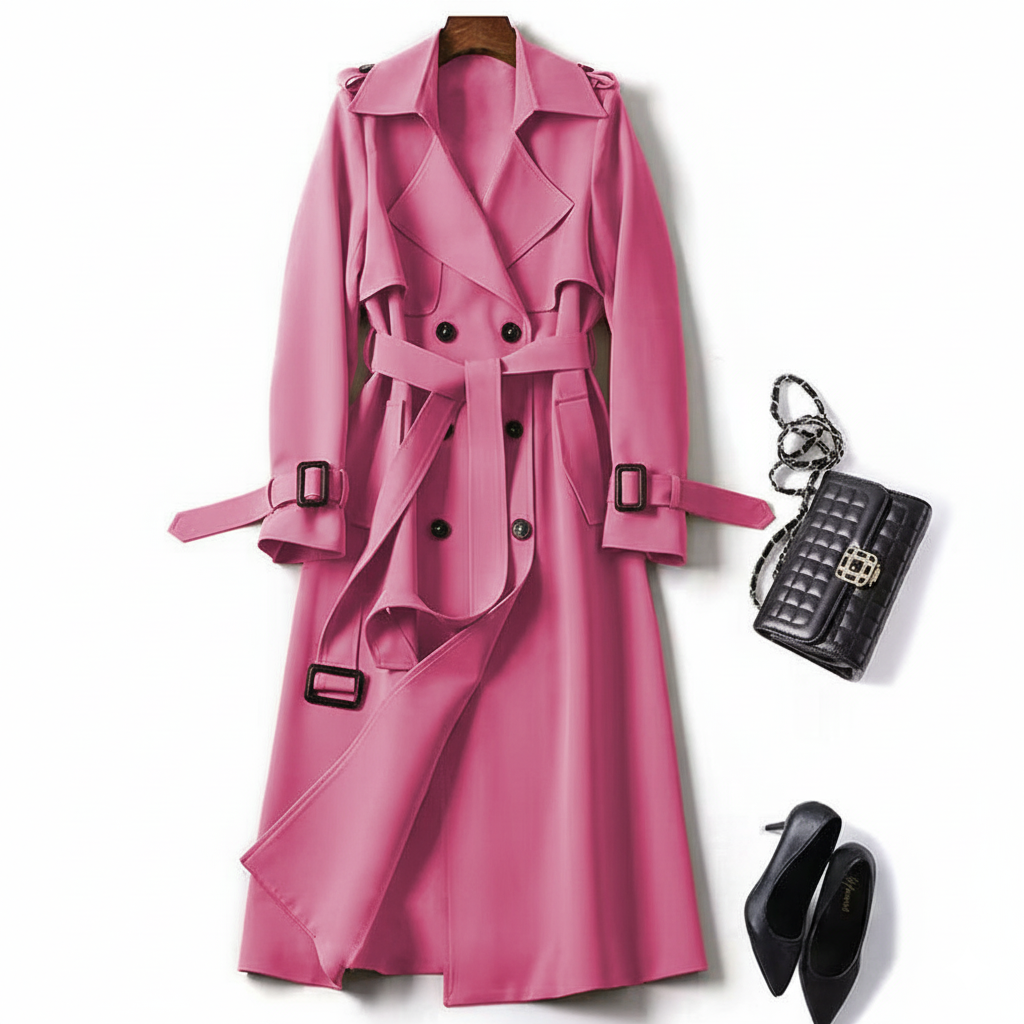 Double Breasted Belted Maxi Trench Coat for Women – Timeless Elegant Style