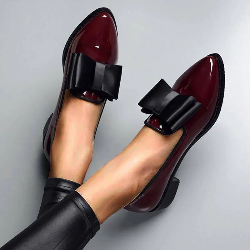 Glossy Slip-On Flats for Women – Elegant Bow Accent