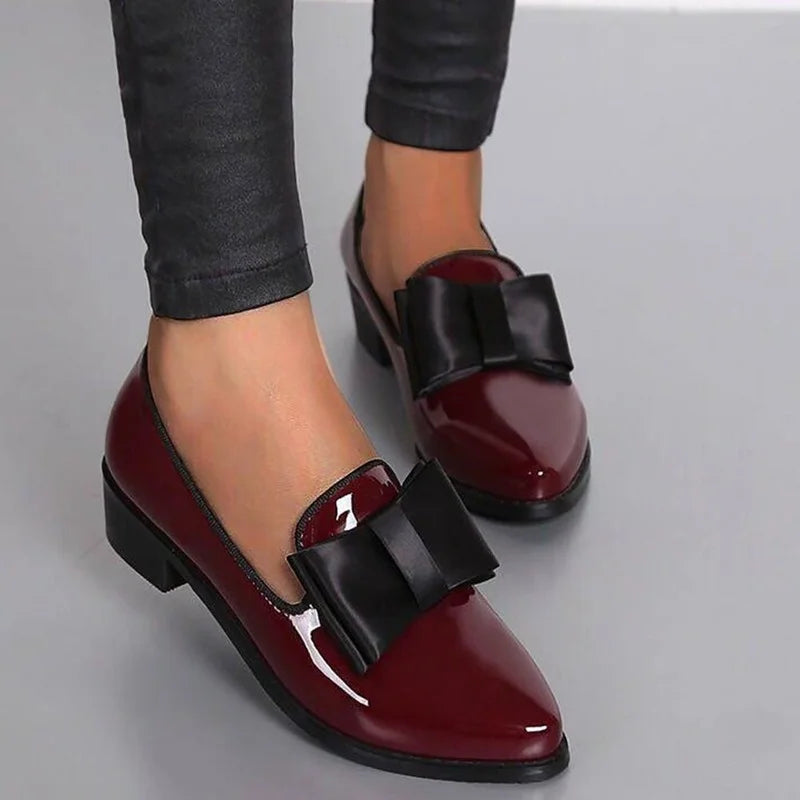 Glossy Slip-On Flats for Women – Elegant Bow Accent
