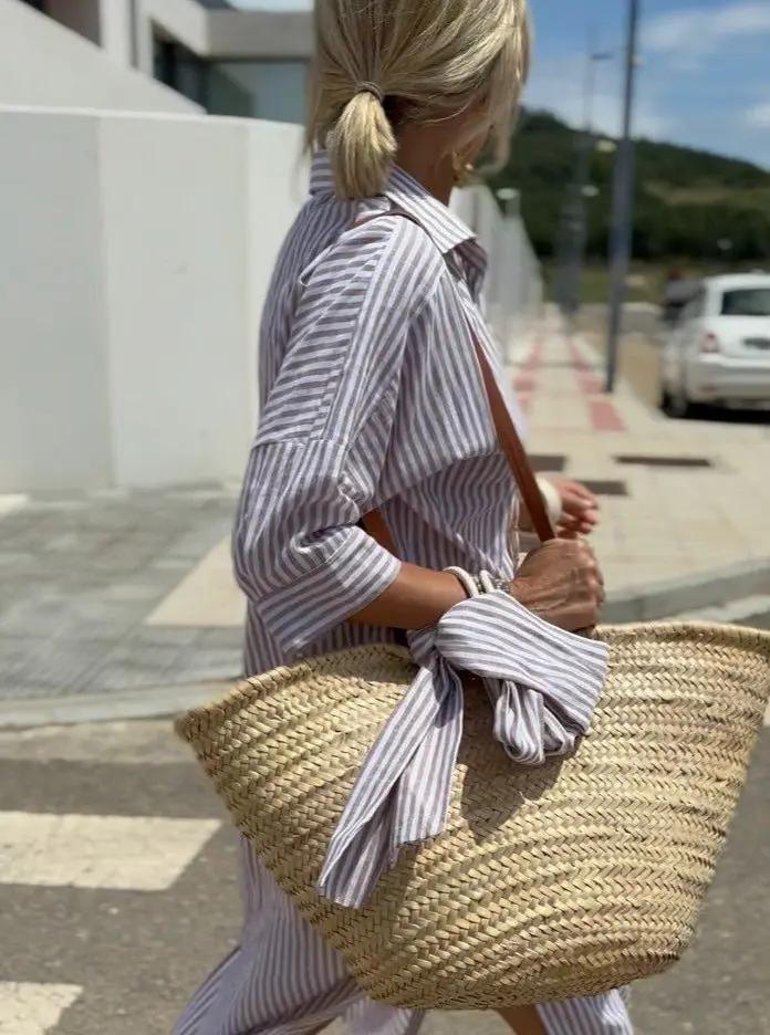 High-Low Striped Shirt Dress for Women – Effortlessly Stylish & Versatile-Caliboot