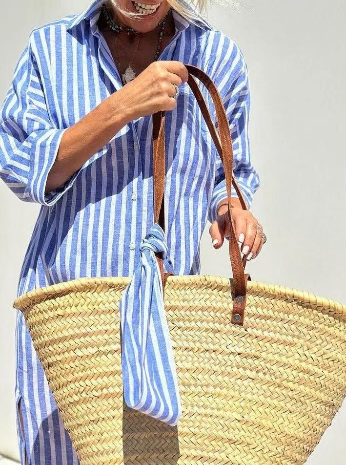 High-Low Striped Shirt Dress for Women – Effortlessly Stylish & Versatile-Caliboot