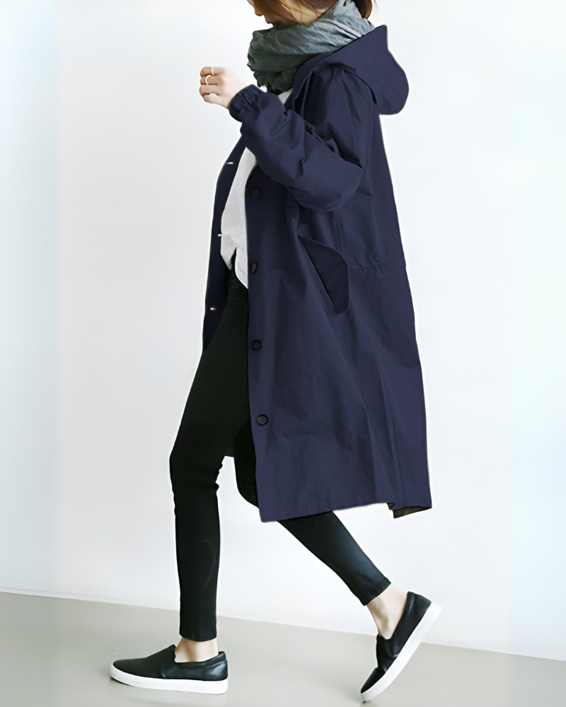Hooded Black Trench Coat for Women – Stylish & Warm for Chilly Days 2
