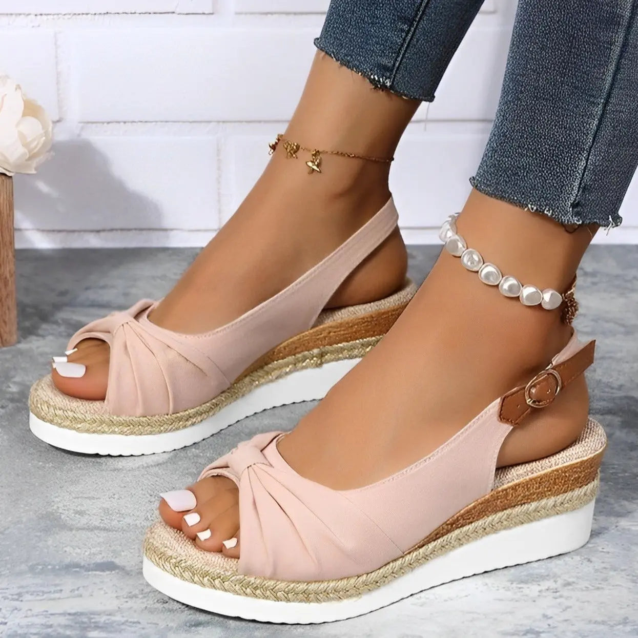 Knot Design Espadrille Wedge Sandals for Women β Chic & Comfortable