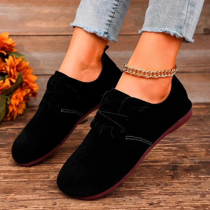Lace-Up Black Flats for Women – Stylish & Comfortable Everyday Wear