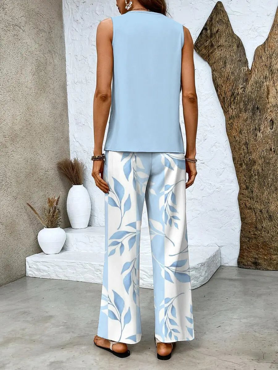 Layered Top and Wide-Leg Trousers Set for Women – Effortless Summer Style in Plus Size-Caliboot