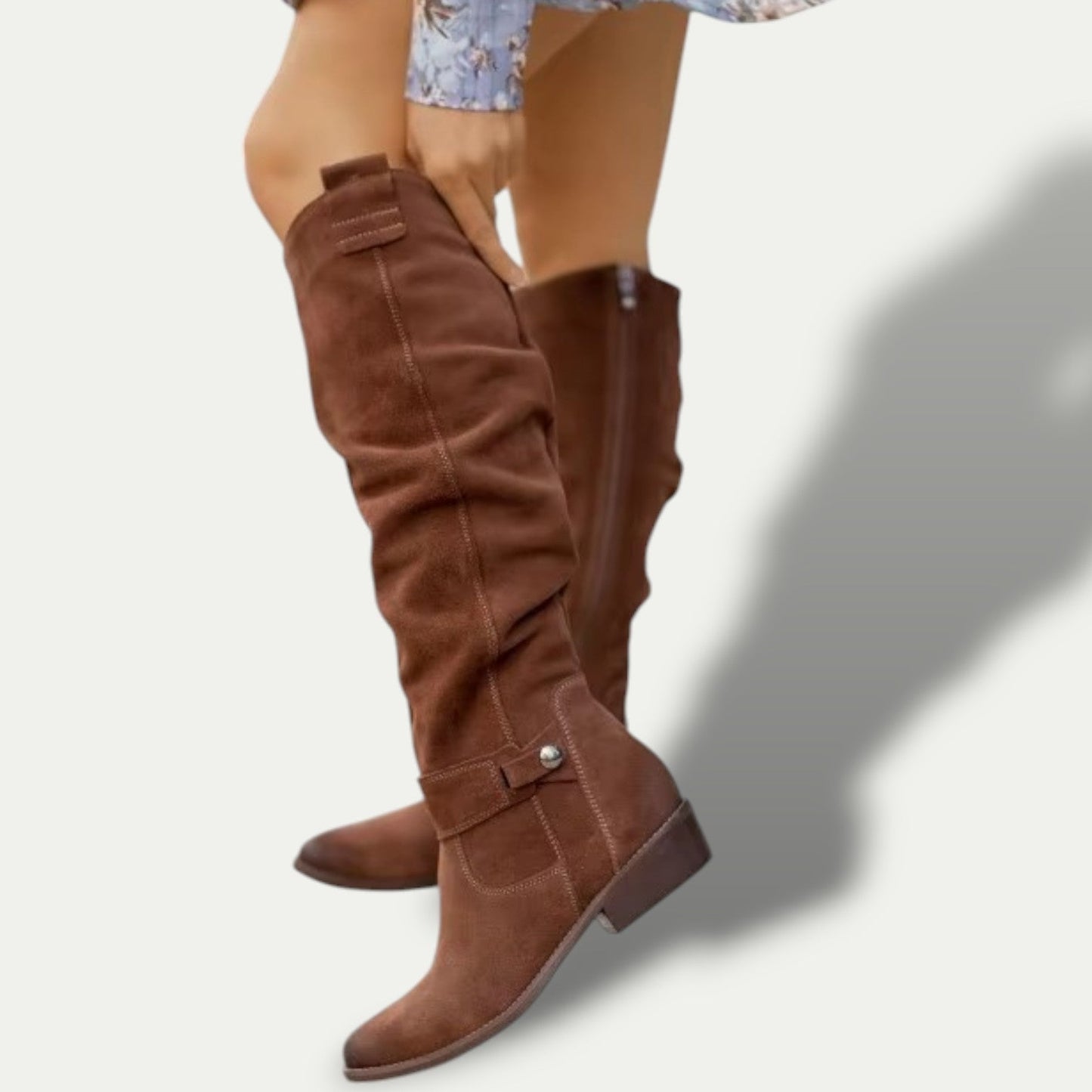 Low-Heel Suede Cowboy Boots for Women – Stylish & Comfortable