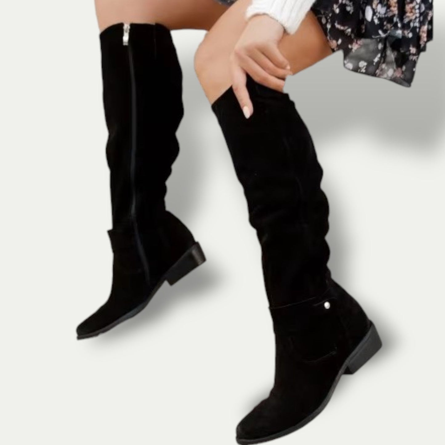 Low-Heel Suede Cowboy Boots for Women – Stylish & Comfortable